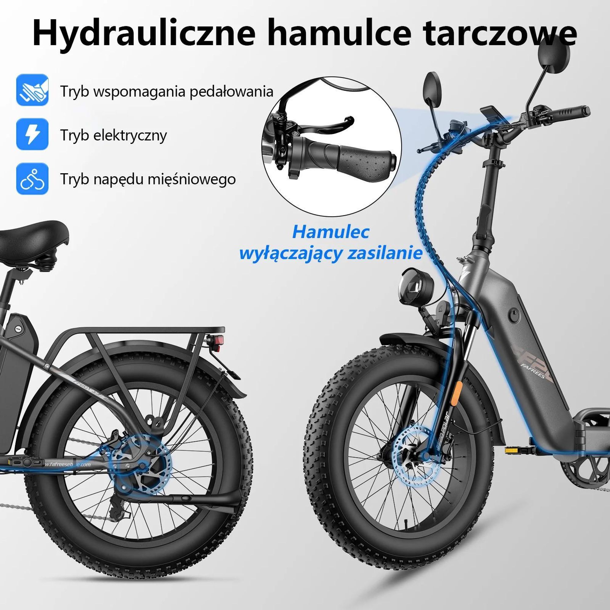 Rower Elektryczny FAFREES FF20 Polar - Bateria 48V12*2AH 20" Hydrauliczny Hamulec Tarczowy - Szaro Niebieski