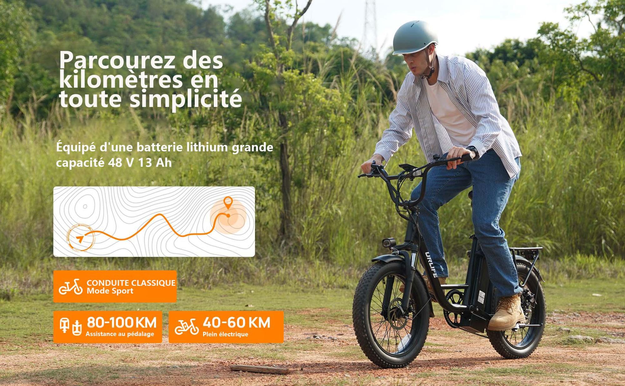 Vélo Électrique URLIFE E20 - Moteur 250W Batterie 48V 13Ah Pneus De 20 Pouces Freins à Disque - Noir