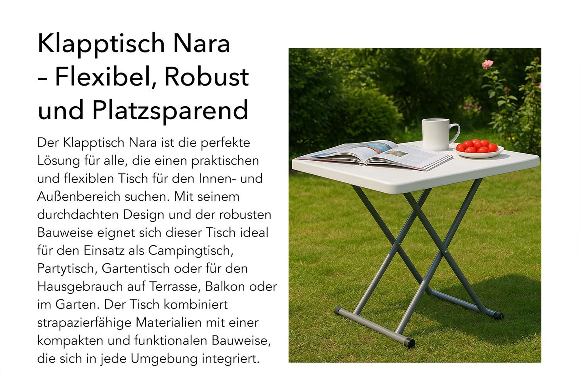 Klapptisch Nara Vielseitig, Stabil und Platzsparend für Jeden Anlass 75,5 x 49 cm