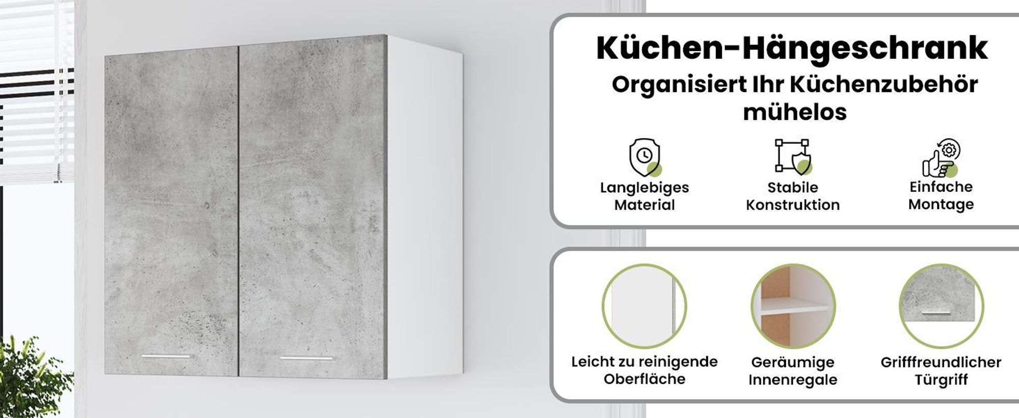 vidaXL Küchenwandschrank Betongrau 60x31x60 cm Holzwerkstoff