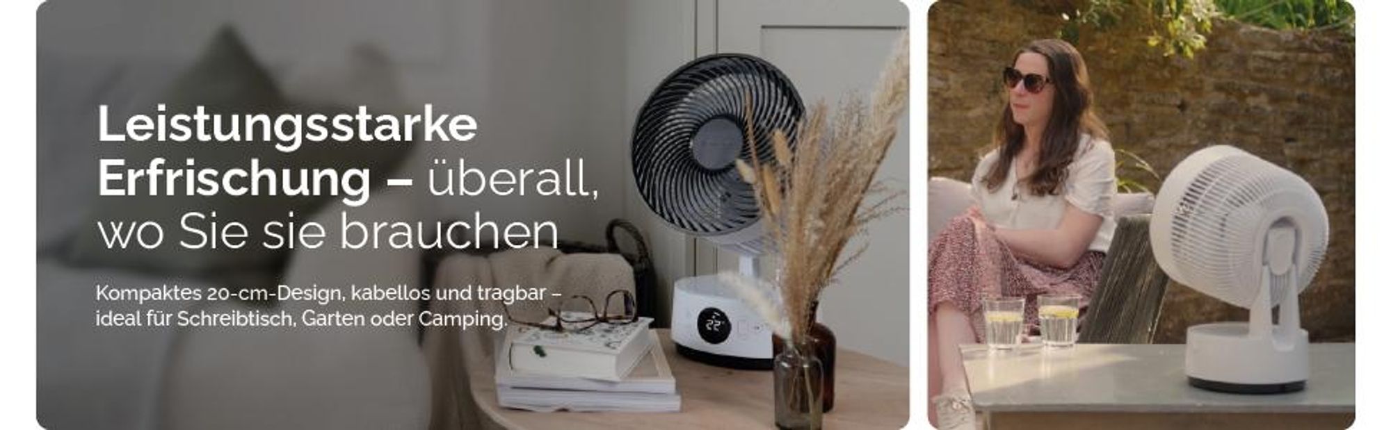 MeacoFan Sefte® 20cm Ventilator mit Akku, leise ab 27dB ,Fernbedienung und Oszillation