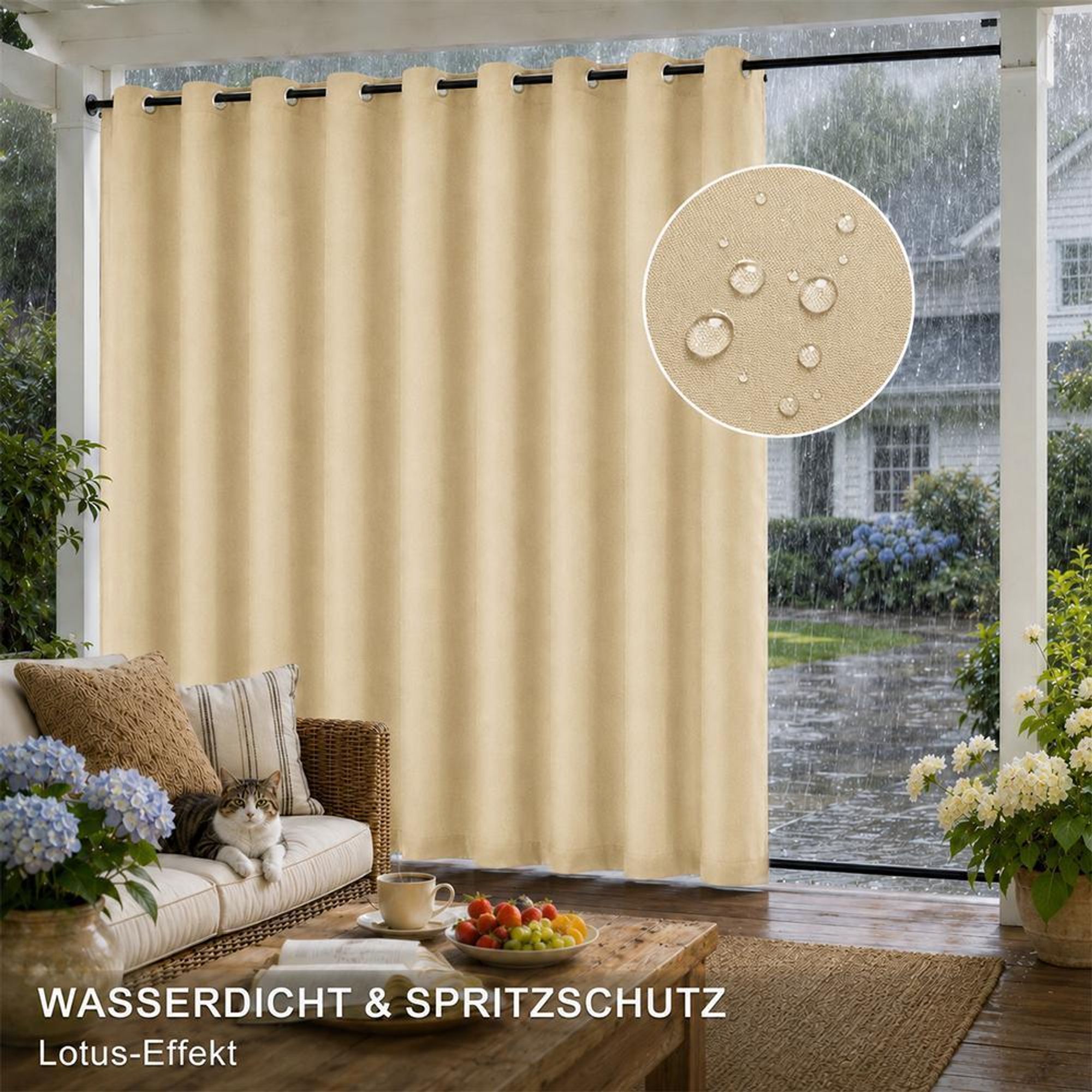 1x Garden Outdoor Vorhang Wetterfest Mit ösen Wasserdicht extra breite Privatsphäre UV-Schutz für Balkon Terrasse Patio Pavillon, 180x274cm, Beige