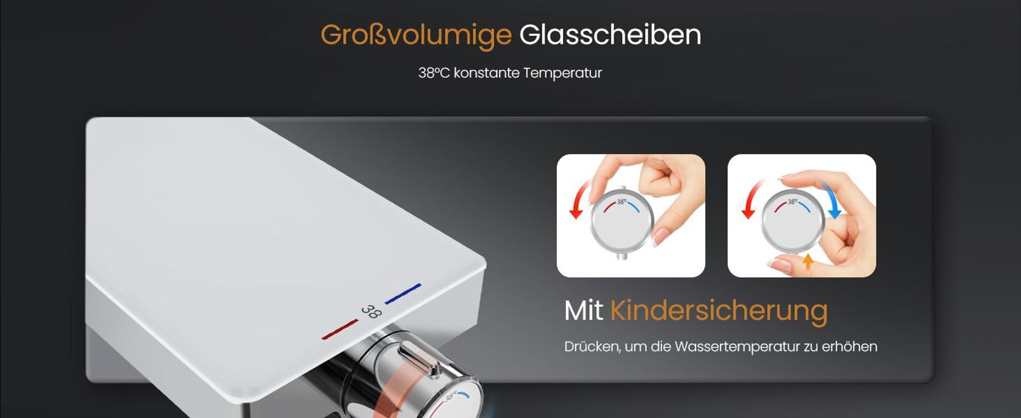 EMKE Duschsystem mit Thermostat – Edelstahl Duscharmatur-Set, 3-Strahlarten Handbrause, Rund Regendusche, Bad- & Duscharmaturen, Chrom F22