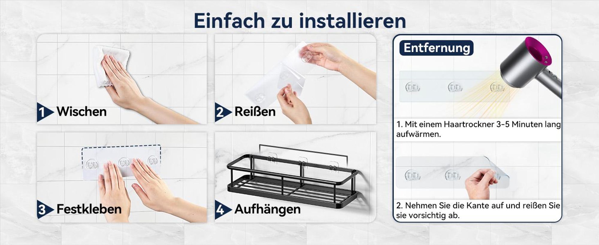 Duschablage, ohne Bohren, Duschregale, 6 Stück Duschkorb Aluminium rostfrei, Große Kapazität Badezimmer Organizer, bis 18KG