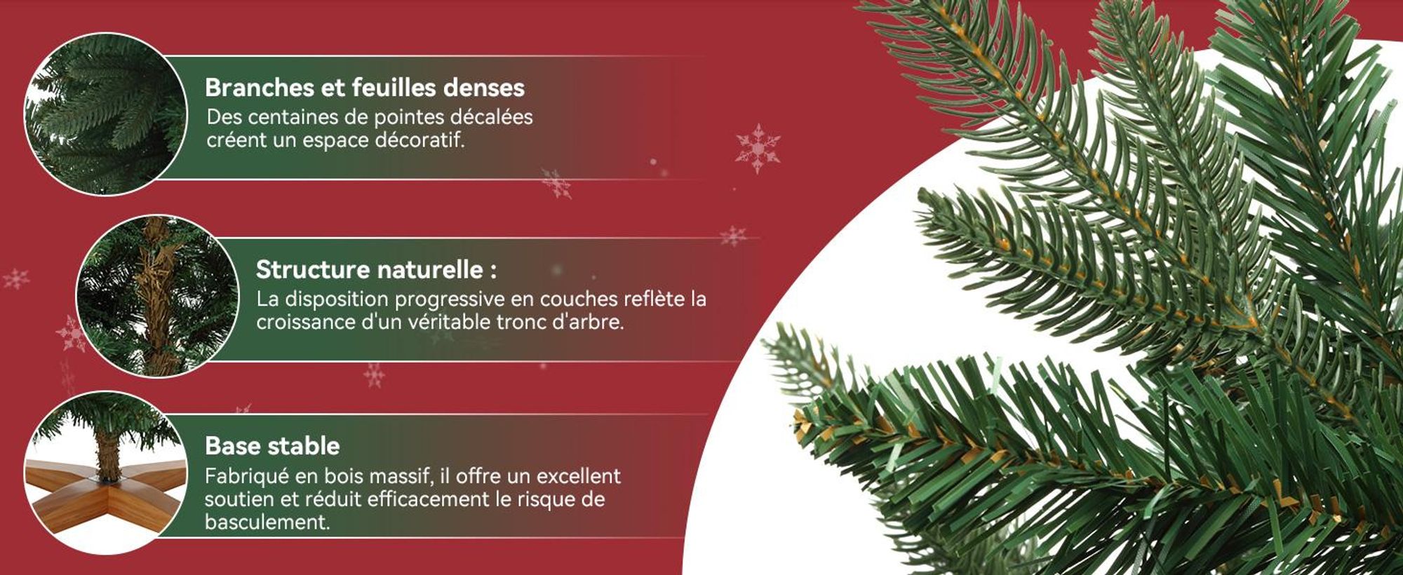 Sapin de Noël Artificiel DEWINNER 180 cm,, Branches PE PVC Réglables, Support en Bois Stabilisé, Extra Dense et Réaliste, Montage Rapide