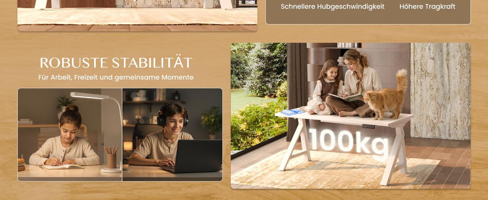 FLEXISPOT WoodiX Höhenverstellbarer Schreibtisch Elektrisch, A-förmiges Gestell, Massivholz-Beinverkleidung, Doppelmotor, Kabelmanagement, Weiß