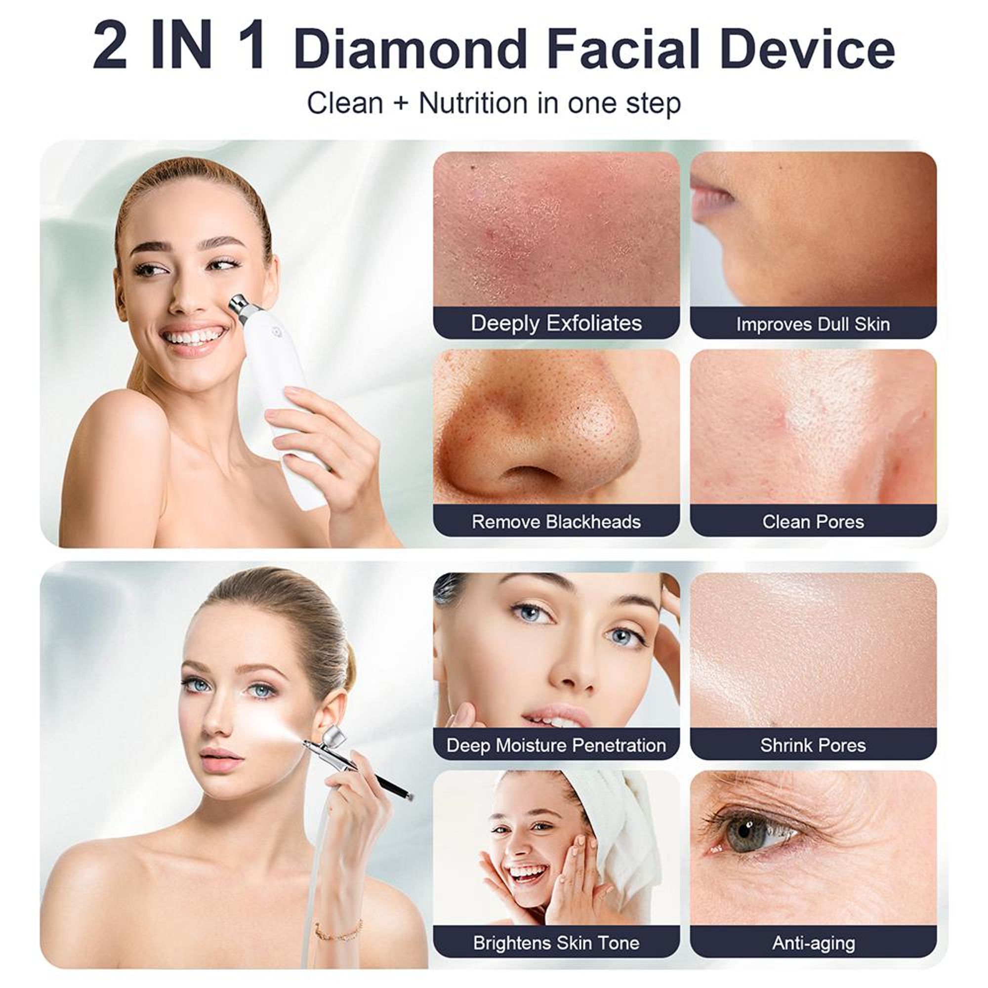Tragbares Gerät für die Mikrodermabrasion im Gesicht – feuchtigkeitsspendendes Airbrush-Peeling, Tiefenreinigung, Vakuum-Mitesserentferner