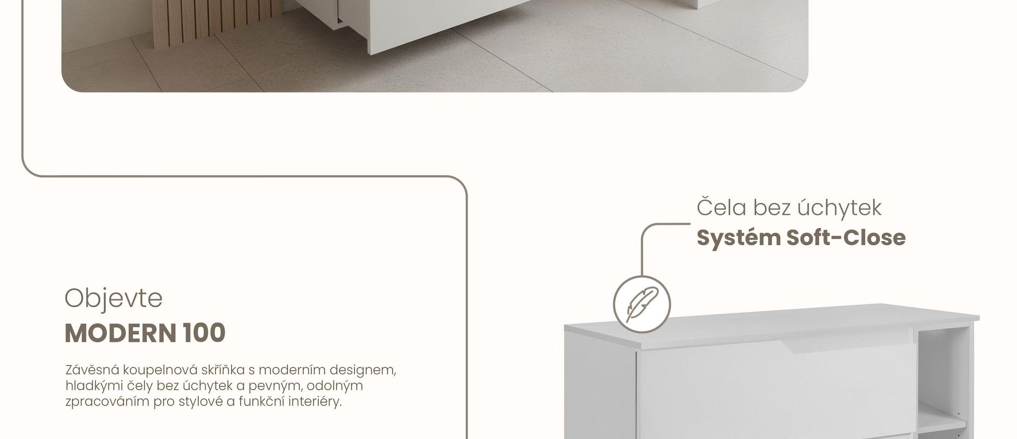 RODAN | Skříňka pod Umyvadlo - Bílá - 100 cm - S Deskou Stolu - 2 Zásuvky - Závěsné - S bočním Regálem - MODERN