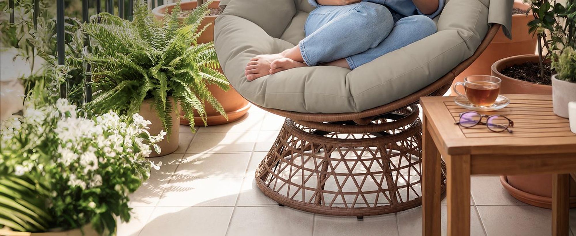 COMHOMA Papasansessel, gemütlicher Drehsessel mit Kissen rund, bequemer Rattansessel, Loungesessel drehbar, runder Relax Korbsessel Rattan, BRAUN