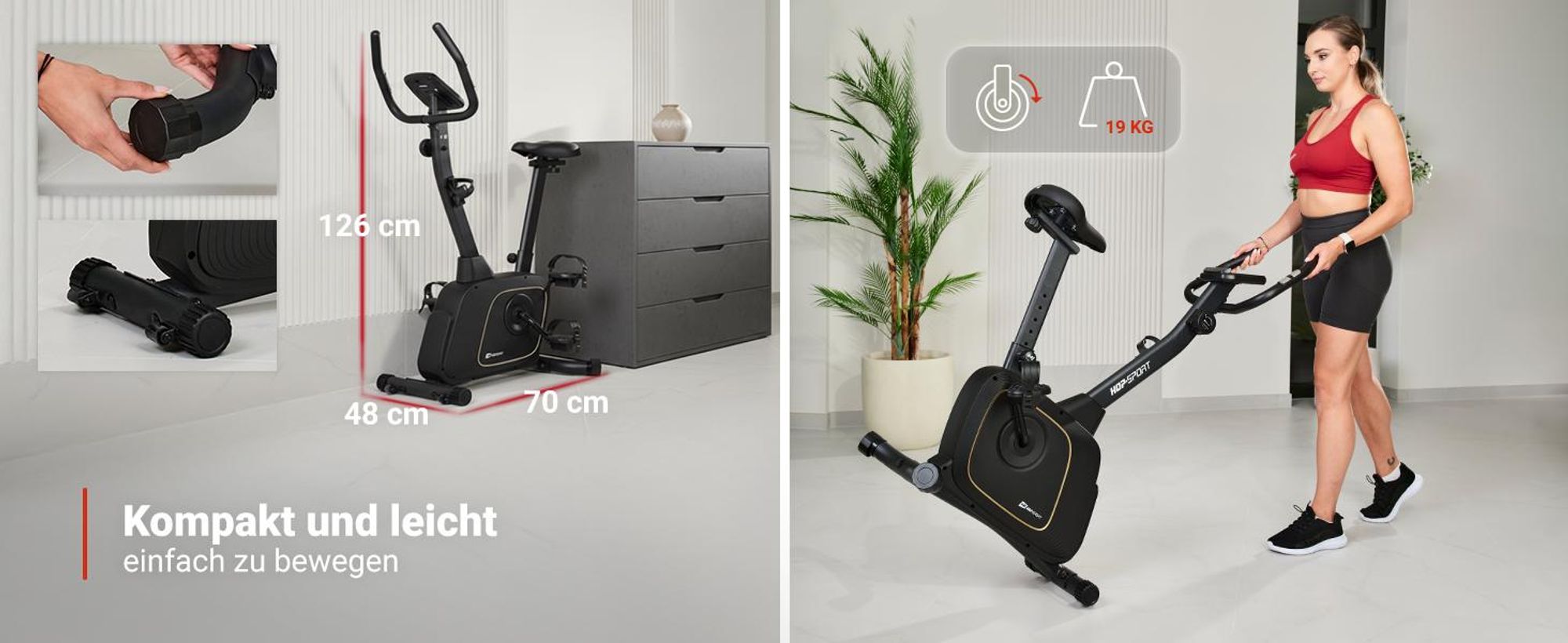 Hop-Sport Heimtrainer HS-3000H Hometrainer Fahrrad mit Magnetwiderstand, LCD-Display, Bluetooth & Kinomap, Pulsmessung, bis 120 kg belastbar, Schwarz