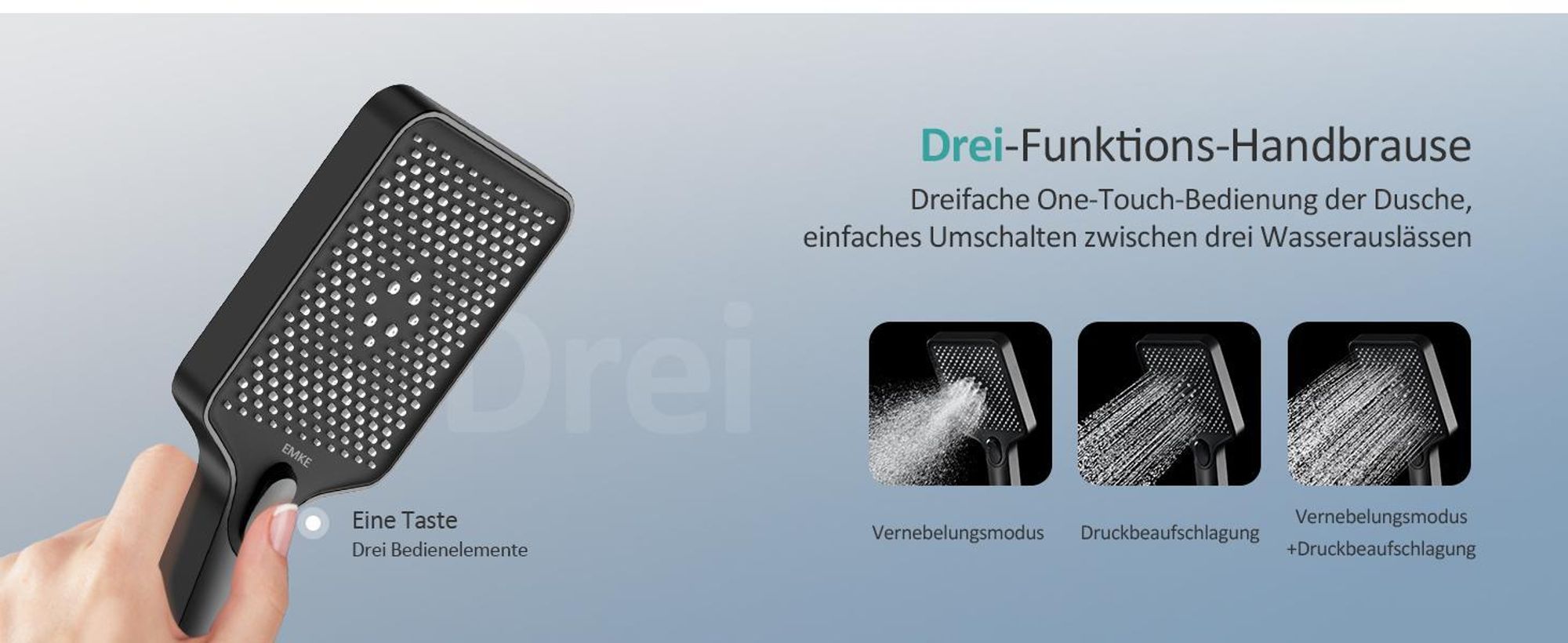 EMKE Duschsystem Luxus-Duschset mit Thermostat, extrabreite 710 mm Glasablage, Regendusche, Bad- & Duscharmaturen Matt Schwarz