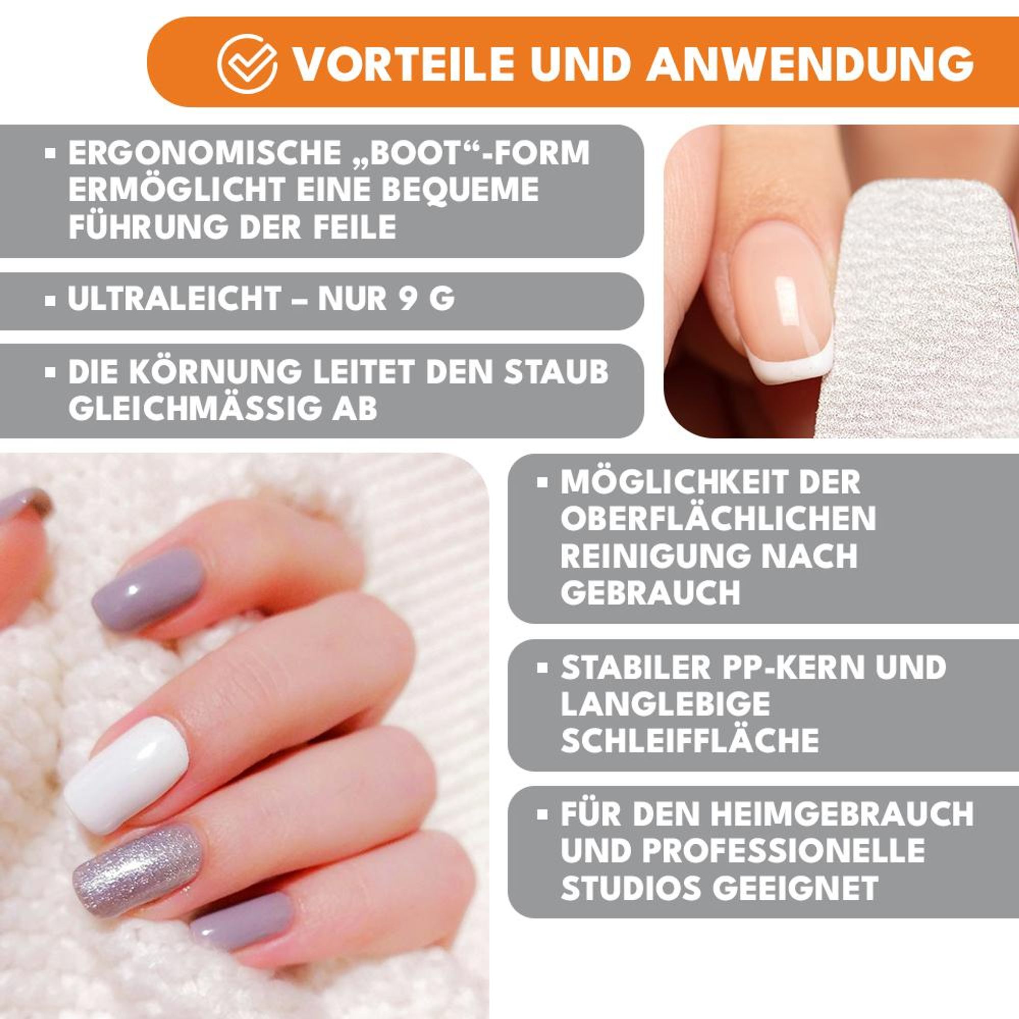 KRUMAD Nagelfeilen Set 100/180 - 10 Stück doppelseitige Profi Nagelfeile für Gel- & Naturnägel - langlebige Feilen aus EVA/Sandpapier/PP zum Formen