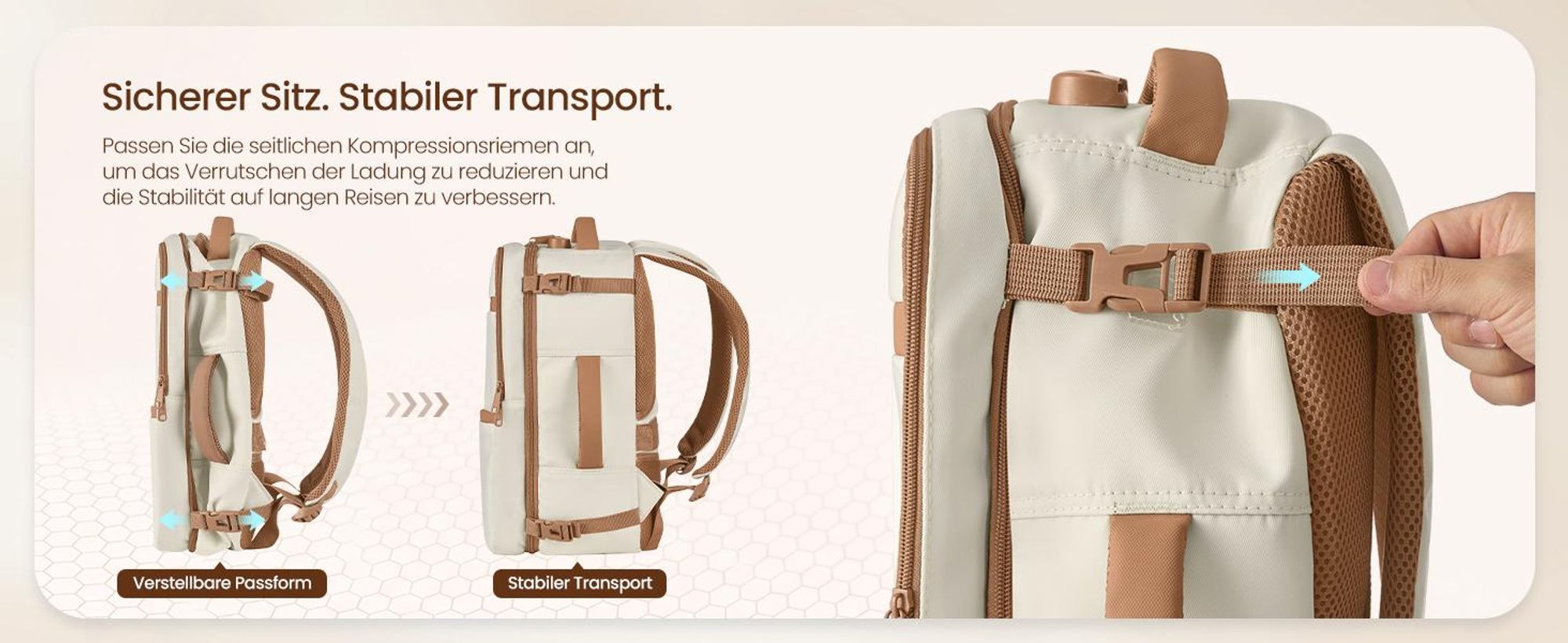 SONGMICS Handgepäck Rucksack für easyJet, Wasserdichter Reiserucksack mit 17,3 Zoll Laptopfach, 24 L, 40 x 30 x 20 cm, Warmweiß