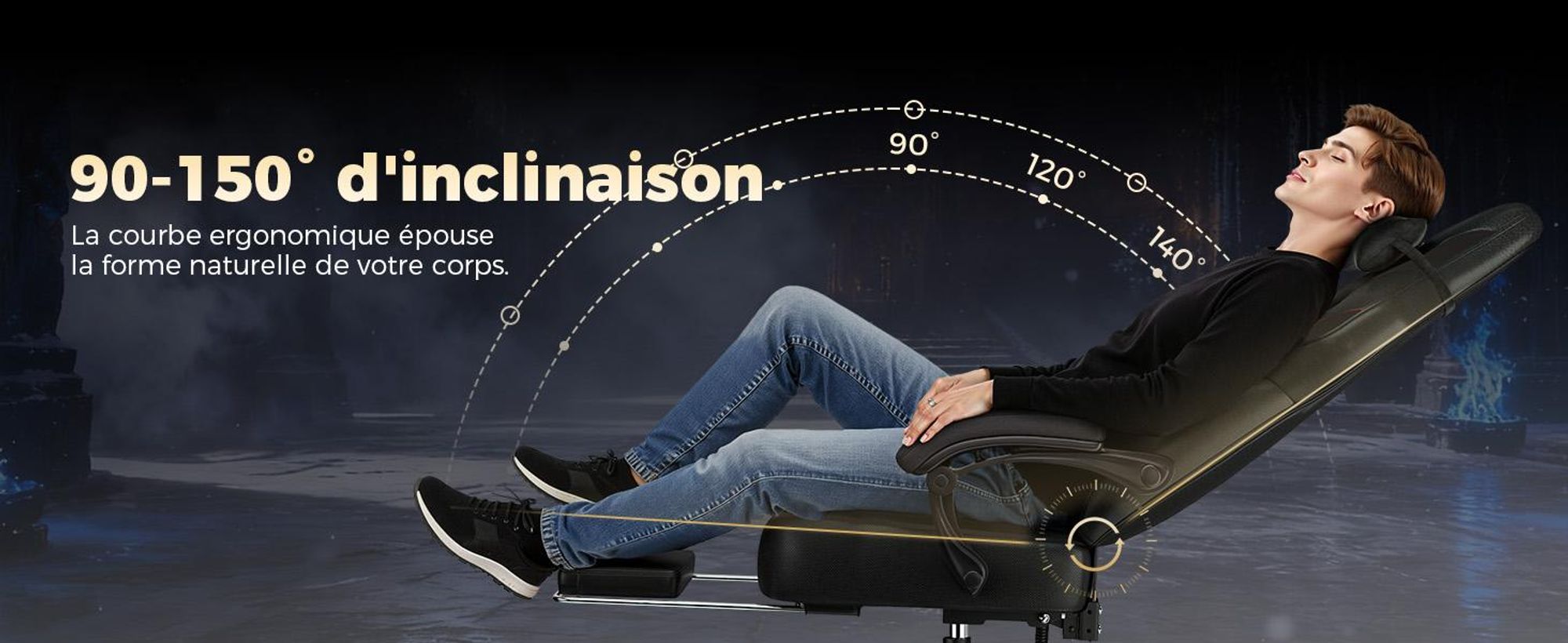 GTPLAYER : fauteuil gaming, fauteuil pour gamers, avec repose-pieds, coussin lombaire, appui-tête, réglable en hauteur, accoudoirs réglables et repose-pieds