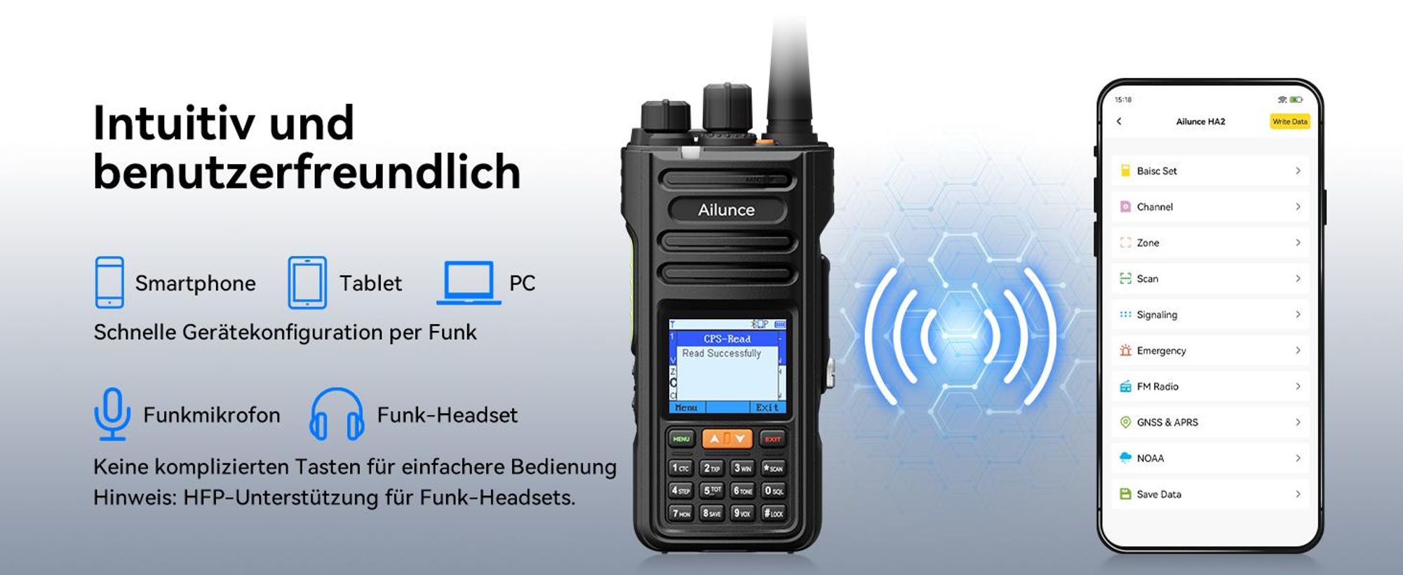 Retevis Ailunce HA2 Bluetooth Funkgerät, Amateurfunk, APP Steuerung, APRS/GPS, Schnellladung, IP67 Wasserdicht, 2800mAh, SOS, für Funkamateure