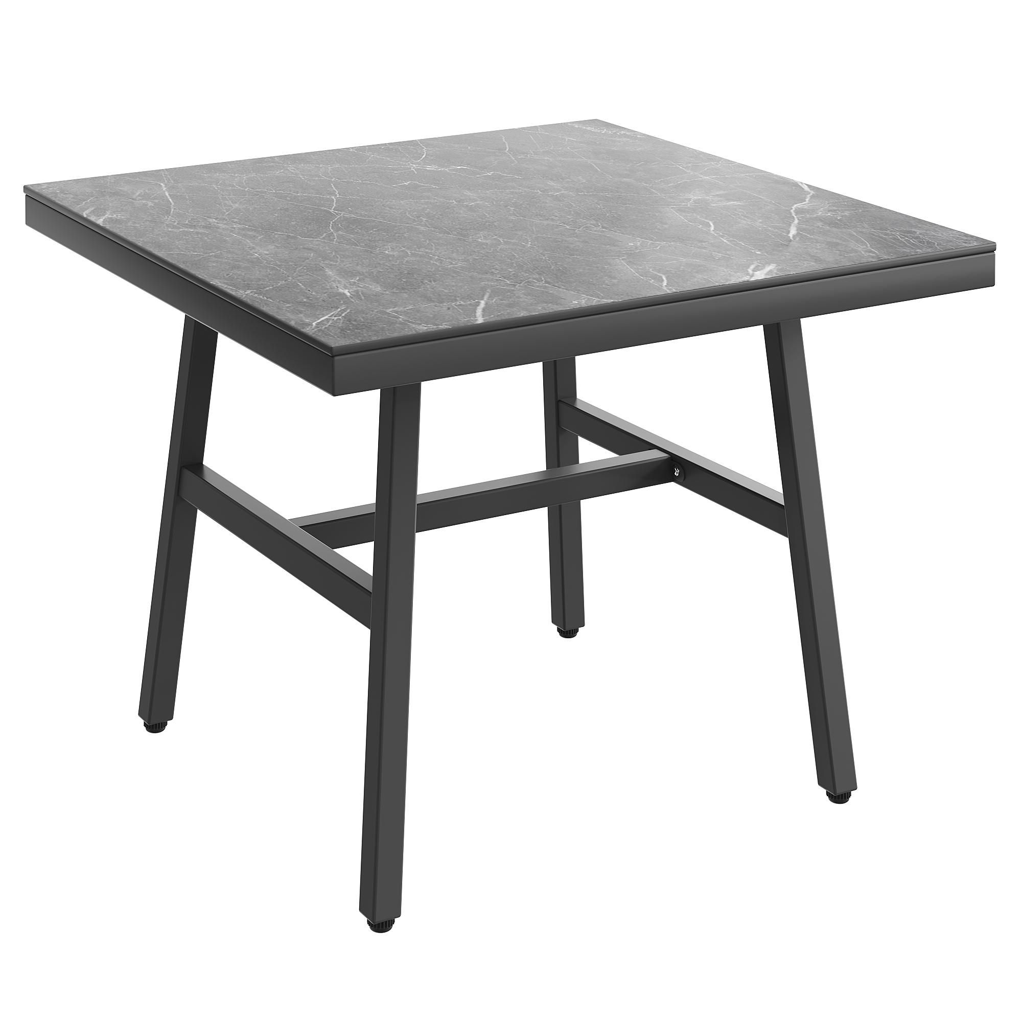 Flieks Gartenlounge-Set 6-tlg. aus verzinkter Stahlrahmen, Gartenmöbelset 8-9 Personen, Glastisch mit Marmoroptik, Terassenmöbelset Seil, Grau