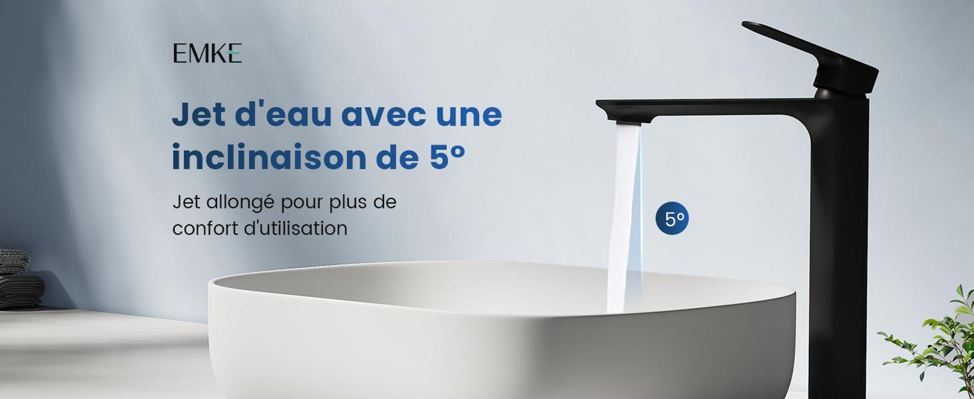 EMKE Robinetterie pour lavabo Robinetterie pour salle de bains Mitigeur monocommande Robinet de salle de bains en laiton 269 x 215 x 49 mm Noir mat