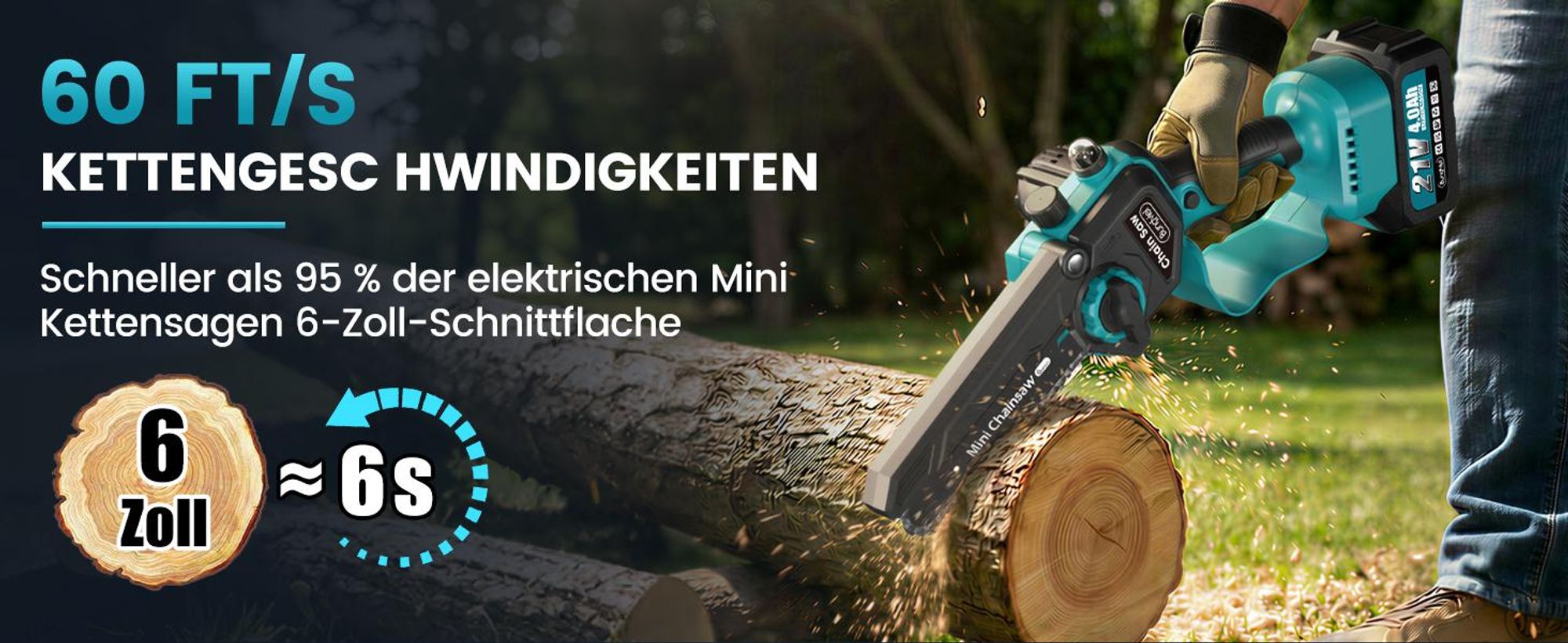 Akku Hochentaster 4in1 Akku Gartenset Bürstenloser Motor 6 Zoll Akku Kettensäge Akku Hochentaster Astschere 40mm Teleskopstange 2x4000mAh Akkus