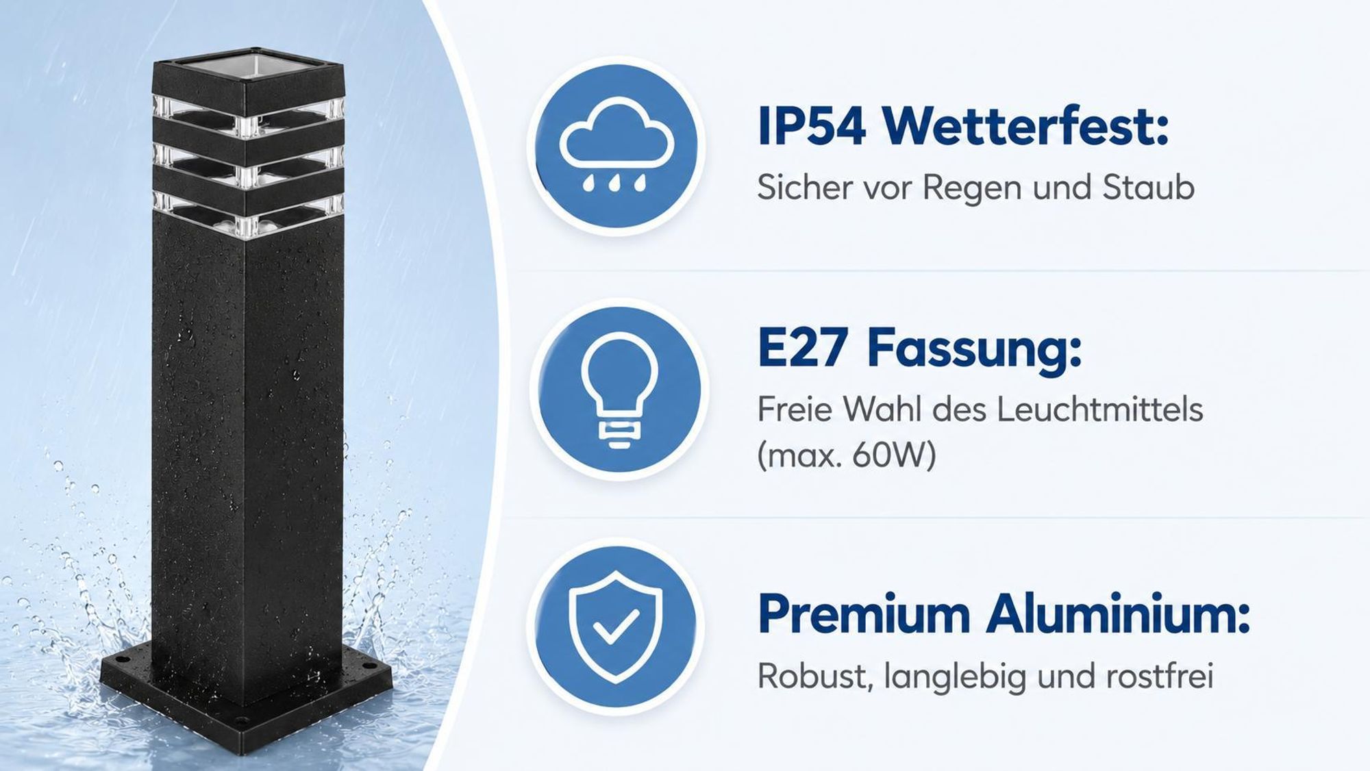 MasterLED Wegeleuchte LED IP54 – 50cm Schwarz – E27 Stehlampe Außenleuchte für Garten- und Wegbeleuchtung