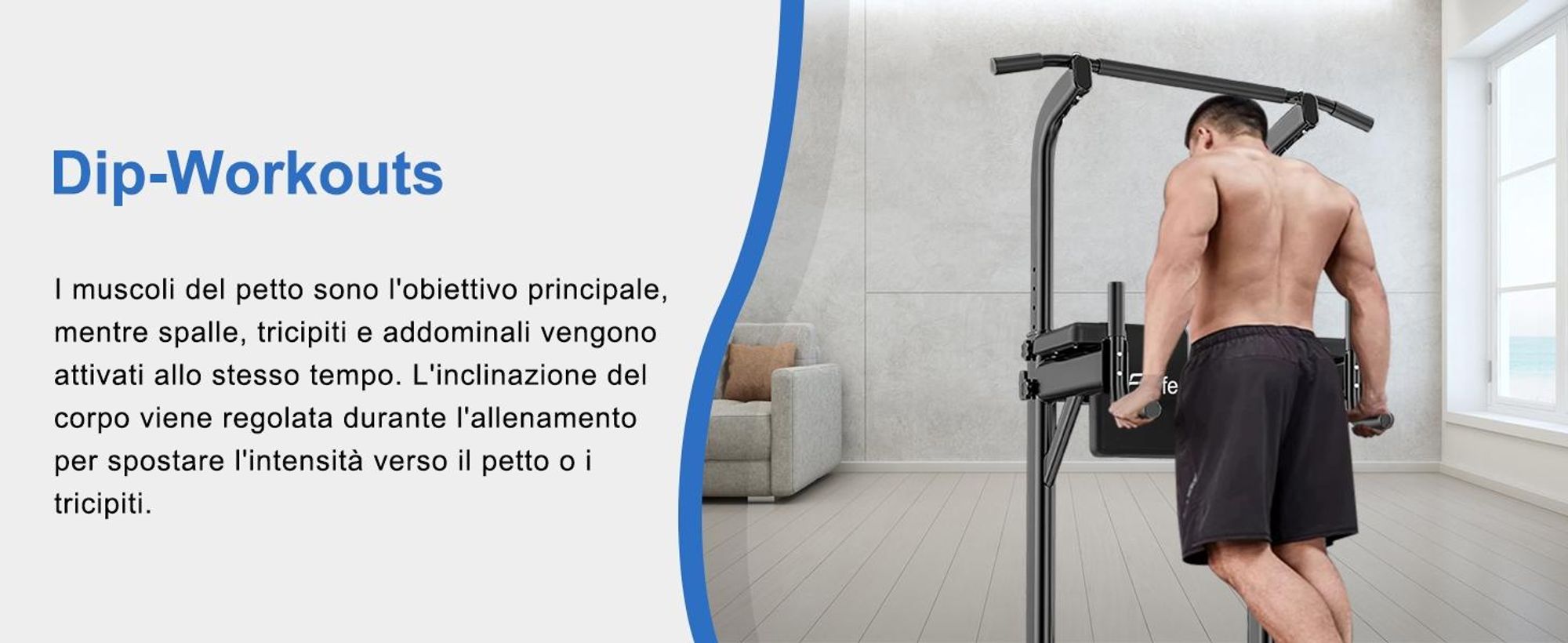 DH FitLife Power Tower Dip Station - Attrezzatura per allenamento a casa, con barra per trazioni e supporto regolabile
