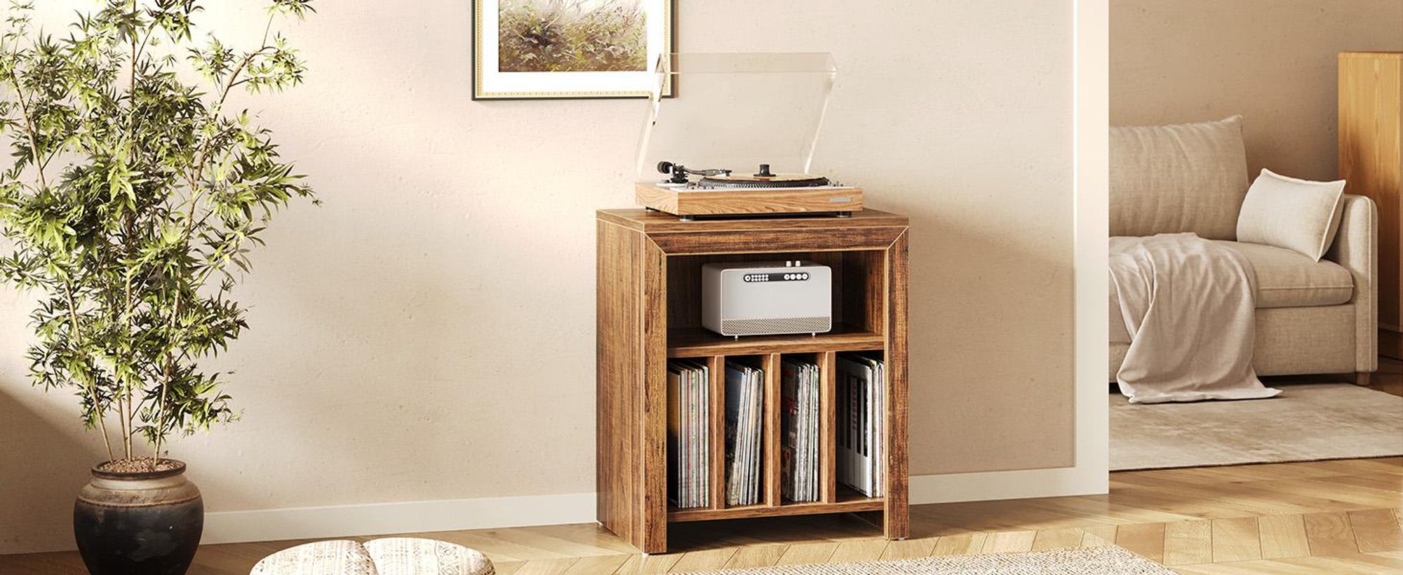 Tribesigns Plattenspielerständer, großer Vinyl-Schallplattentisch aus Holz für über 100 Alben, für Vinyl-Schallplatten, industriell, rustikales Braun