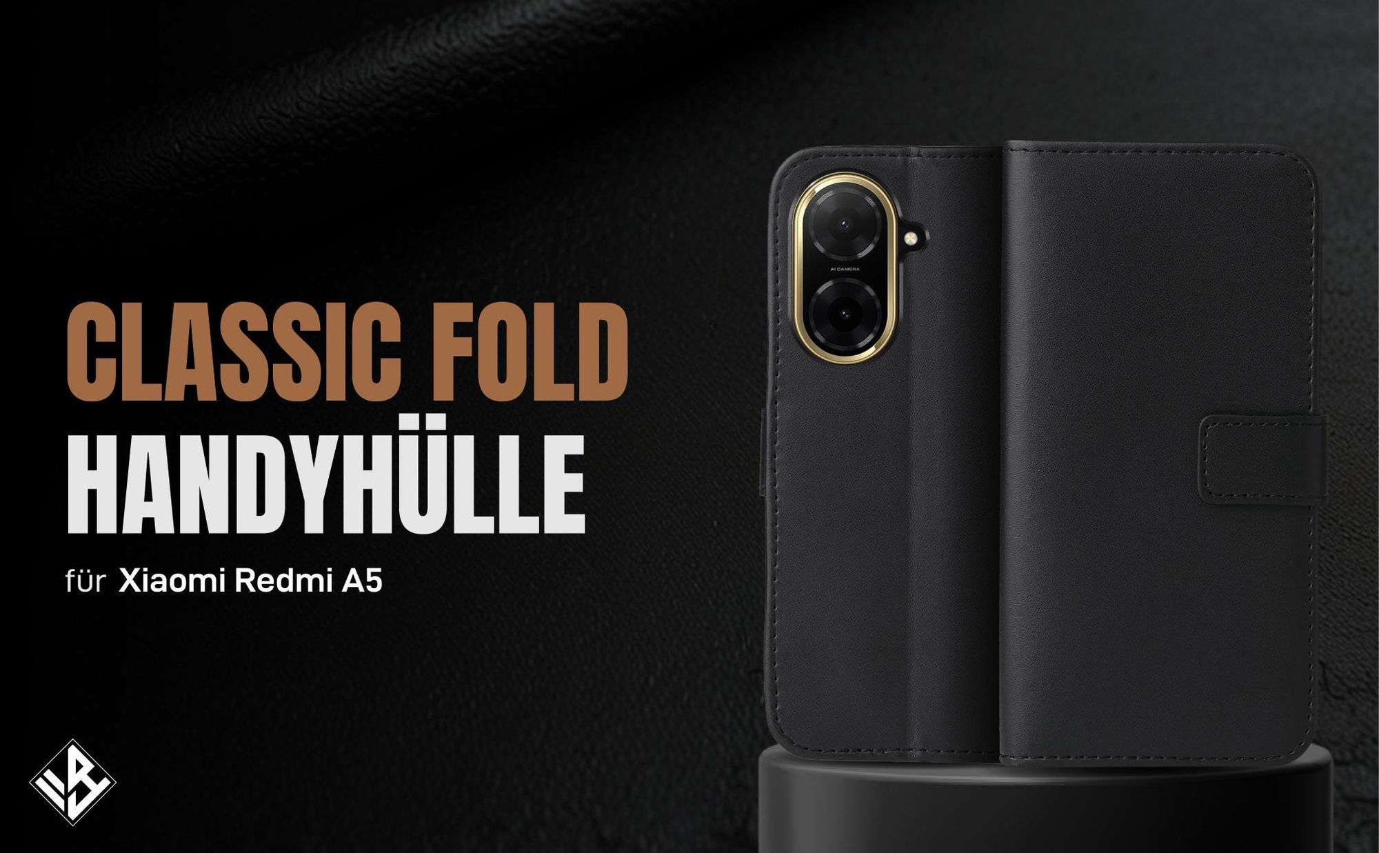 Schwarze Klapphülle für Xiaomi Redmi A5 mit Wallet-Funktion