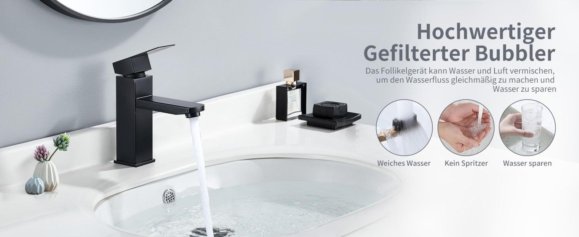 Homelody Schwarz Wasserhahn Bad Edelstahl, Waschtischarmatur für Badezimmer,Mischbatterie Hochdruck Badarmatur,Einhebelmischer,Waschbecken Armaturen