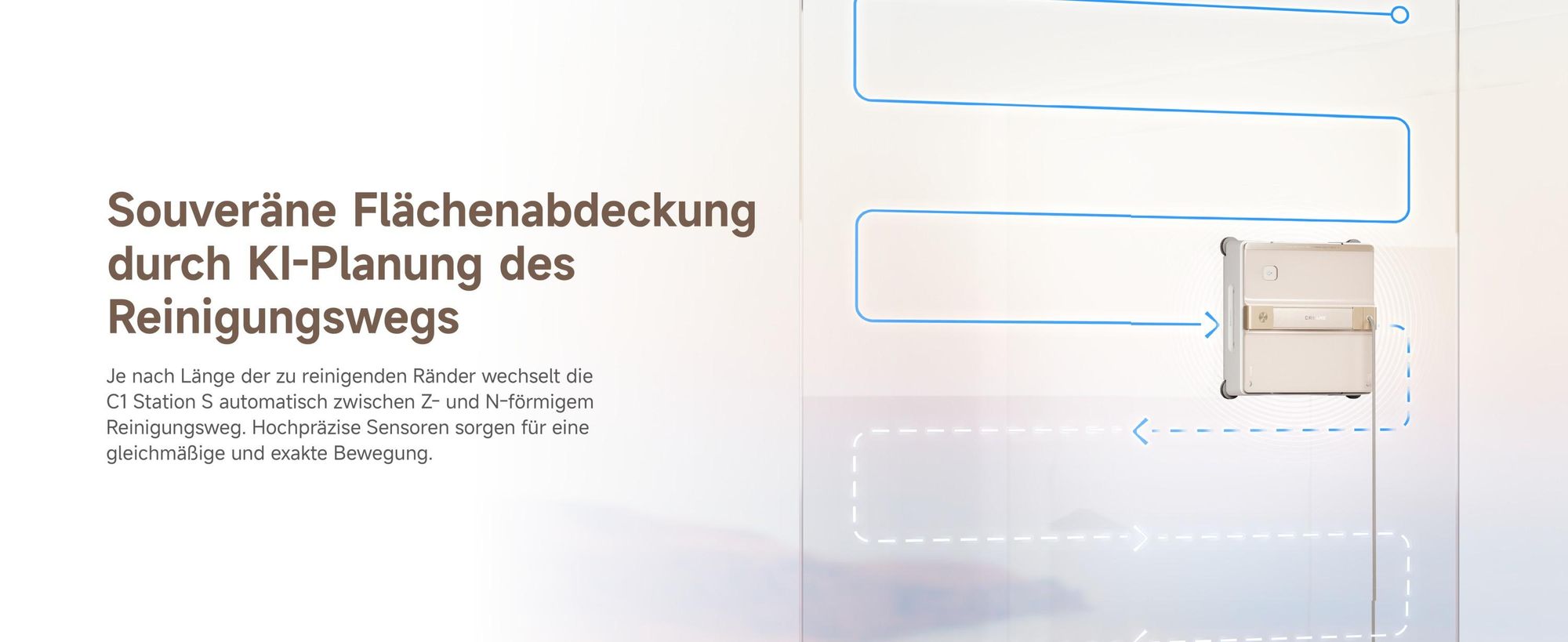 Dreame C1 Station S Kit Fensterputzroboter,Stabil und sicher,Nass-und Trockenreinigung,Dual-Spray,Intelligente Navigation,mobile Station,App,Creme