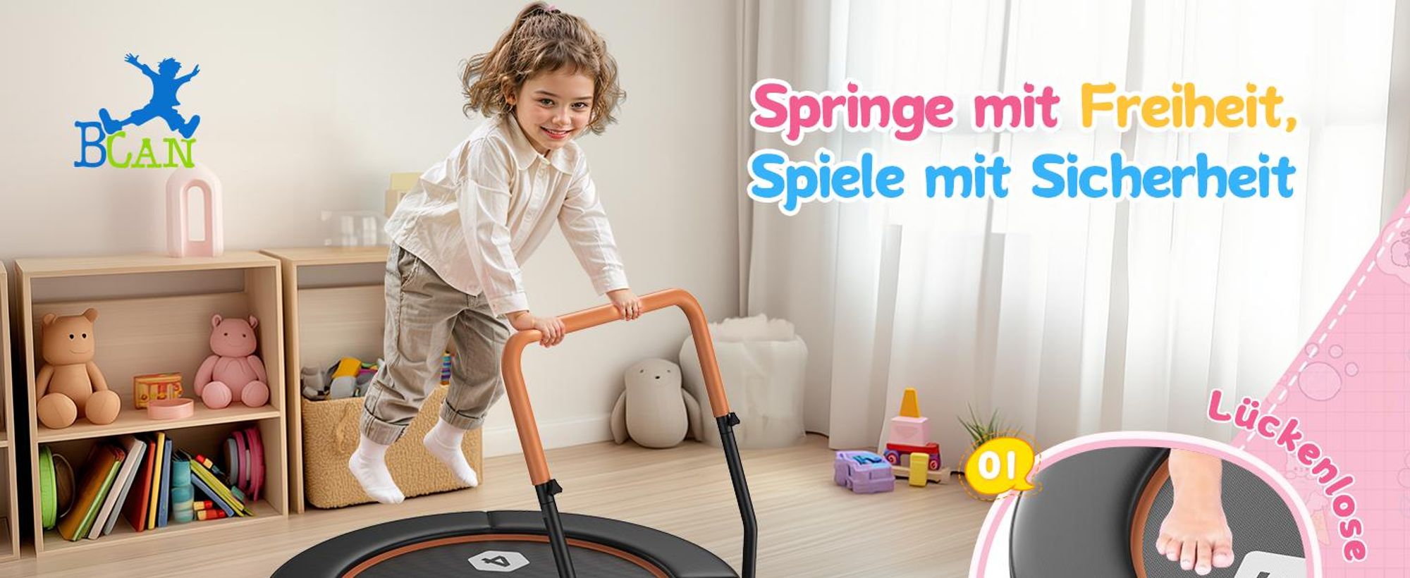 BCAN 91 cm Kindertrampolin für 1–6 Jahre, platzsparend klappbares Innentrampolin mit ASTM-, stabiler Schaumgriff, lückenlose dicke Siche