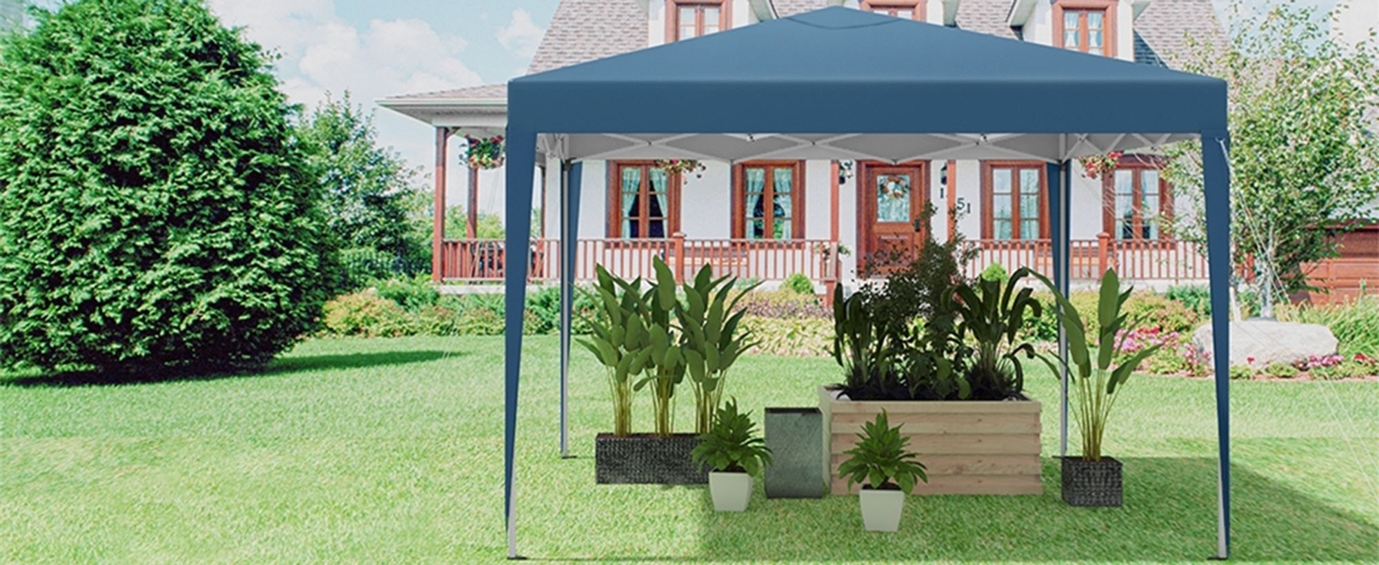 WOLTU Pavillon Pop-Up wasserdichter Faltpavillon Sonnenschutz Event Pavillon Gartenpavillon auf Terrasse Camping Festival Pagodenzelt aus Oxford Metallrahmen 3 x 3 m Blau