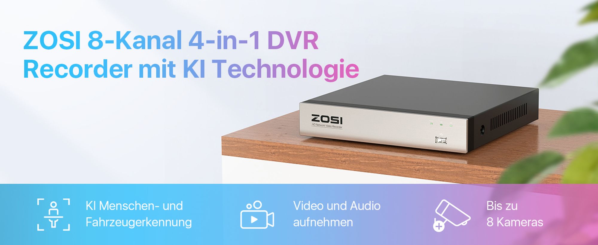 ZOSI 8CH H.265+ 1080P HD 4in1 TVI/AHD/CVI/Analog DVR Receiver Netzwerk Digital Video Recorder ohne Festplatte