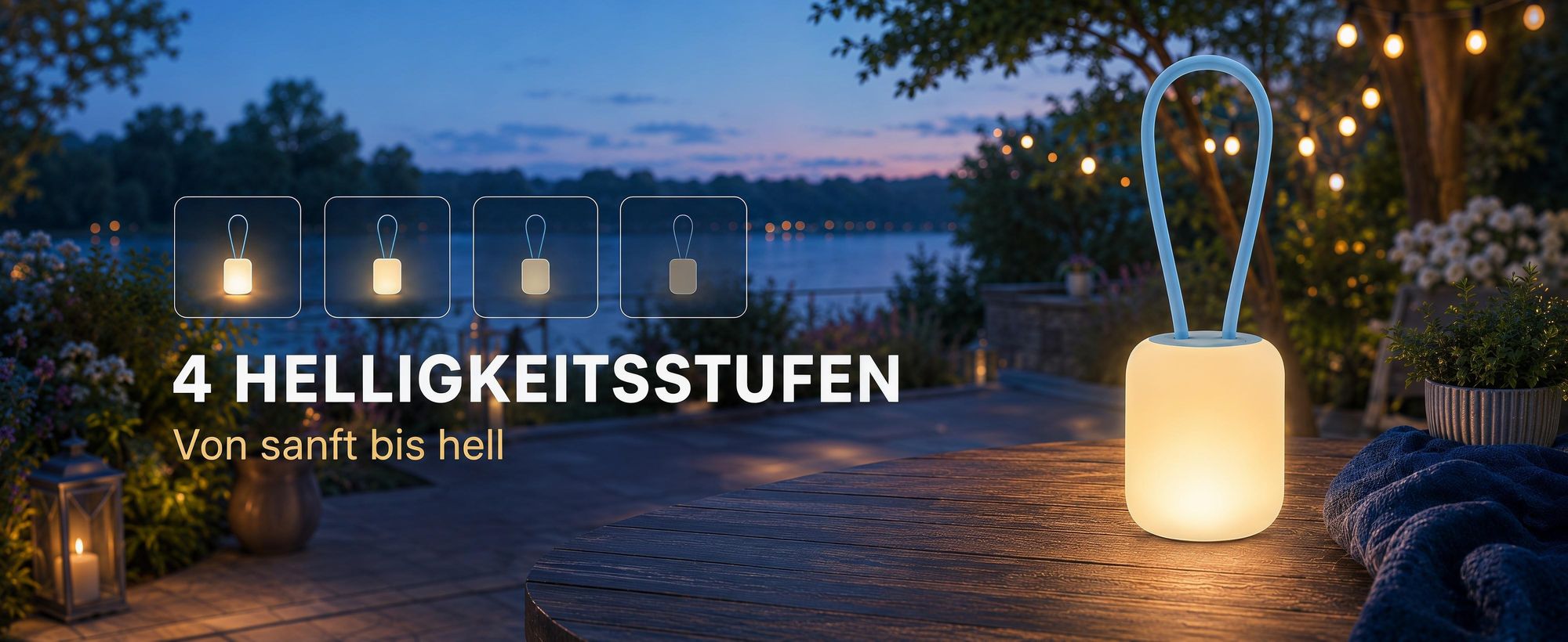 2er LED Campinglampe,USB-Aufladung Nachtlicht,flexible Outdoorlampe zum Aufhängen,Hinstellen und Montieren,dimmbare Handyhalter Campingleuchte