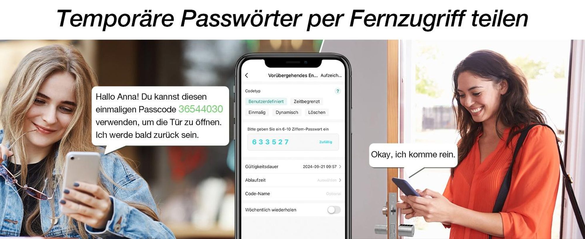 Fingerabdruck Smart Lock, Elektronisches Türschlos Haustürschloss, Zylinder 35-70mm, öffnen mit Tuya APP, Fingerabdruck, PIN-Code, RFID, Notschlüssel