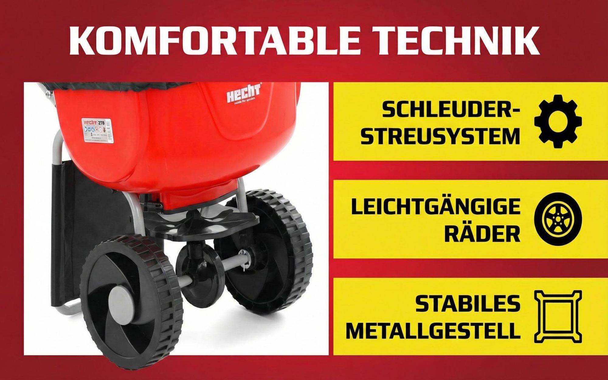 HECHT 270 Düngerstreuer Streuwagen | 27 Liter | mit Abdeckhaube | Stufenlose Mengeneinstellung