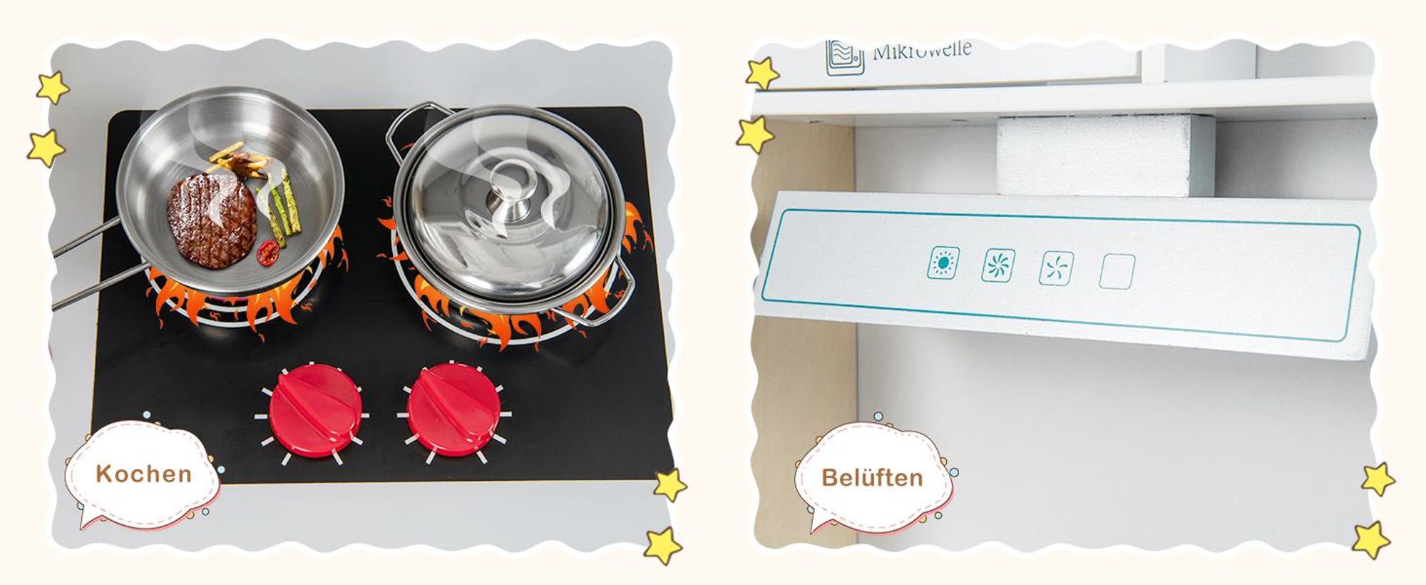 COSTWAY Kinderküche Spielküche inkl. 18 Zubehör, Kinder Küche Holz mit Spüle Mikrowelle Eismaschine Backofen, Dunstabzugshauben für Kinder 3+, Weiß