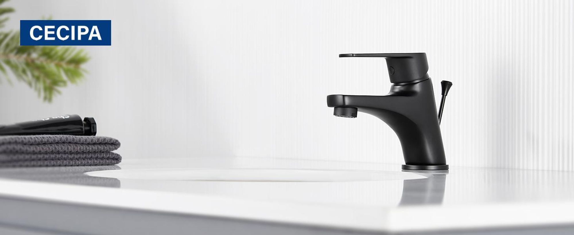 Cecipa MAX Wasserhahn Bad schwarz, Badarmatur Einhebelmischer mit Push-Open Ablaufgarnitur, Waschbecken Armatur, NEOPERL, für kleine Bäder