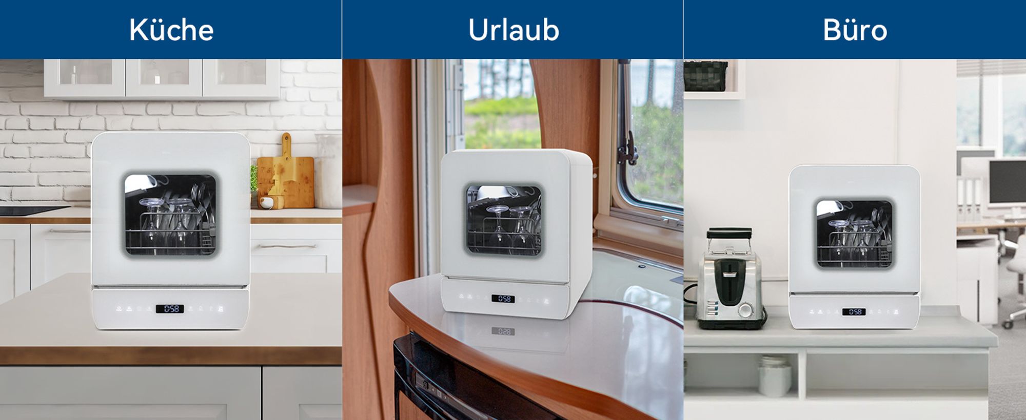 Puluomis Mini Geschirrspüler freistehend, Geschirrspülmaschine mit mit 7 Programe für 3 Gedecke, funktioniert mit/ohne Wasseranschluss, Weiß