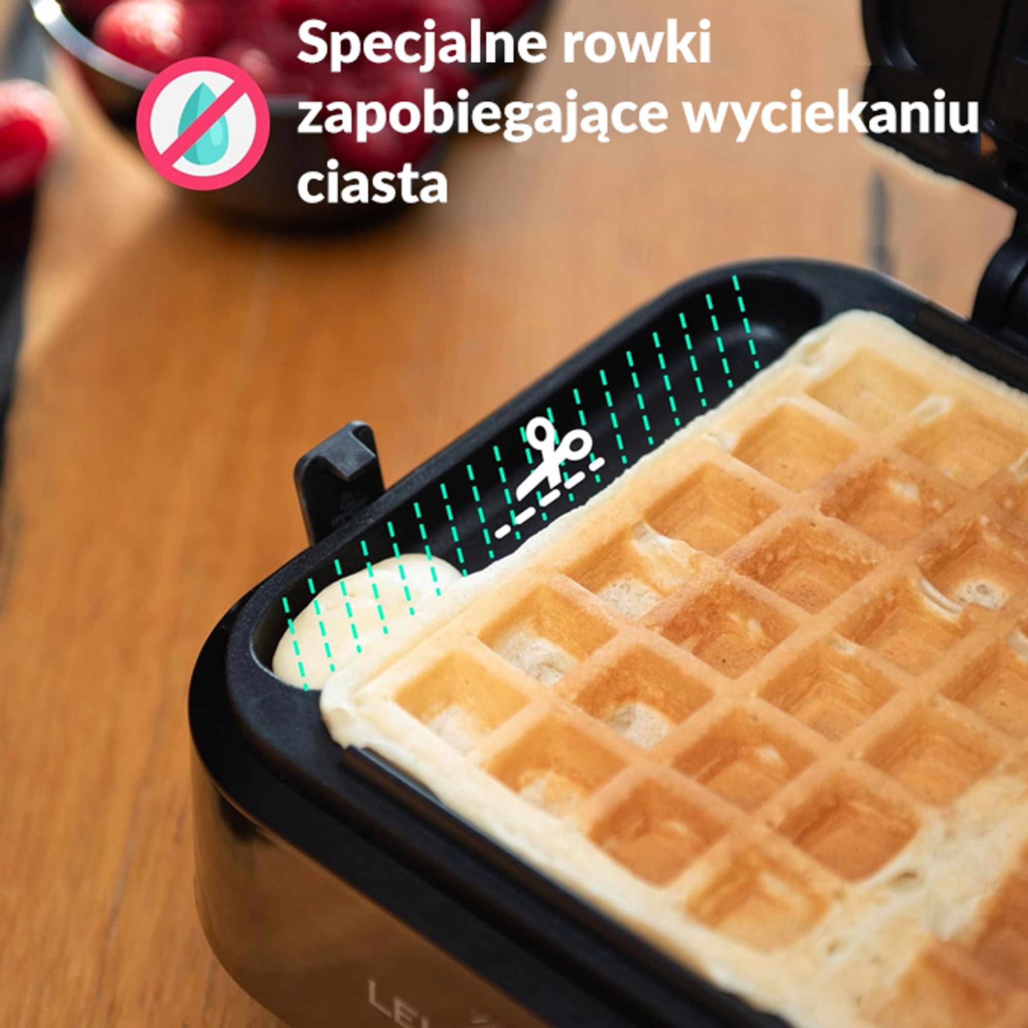 Gofrownica LEHMANN CRISP 2000W na dwa duże gofry, regulacja temperatury, mocna niewyciekająca, chrupiace gofry w 4 min