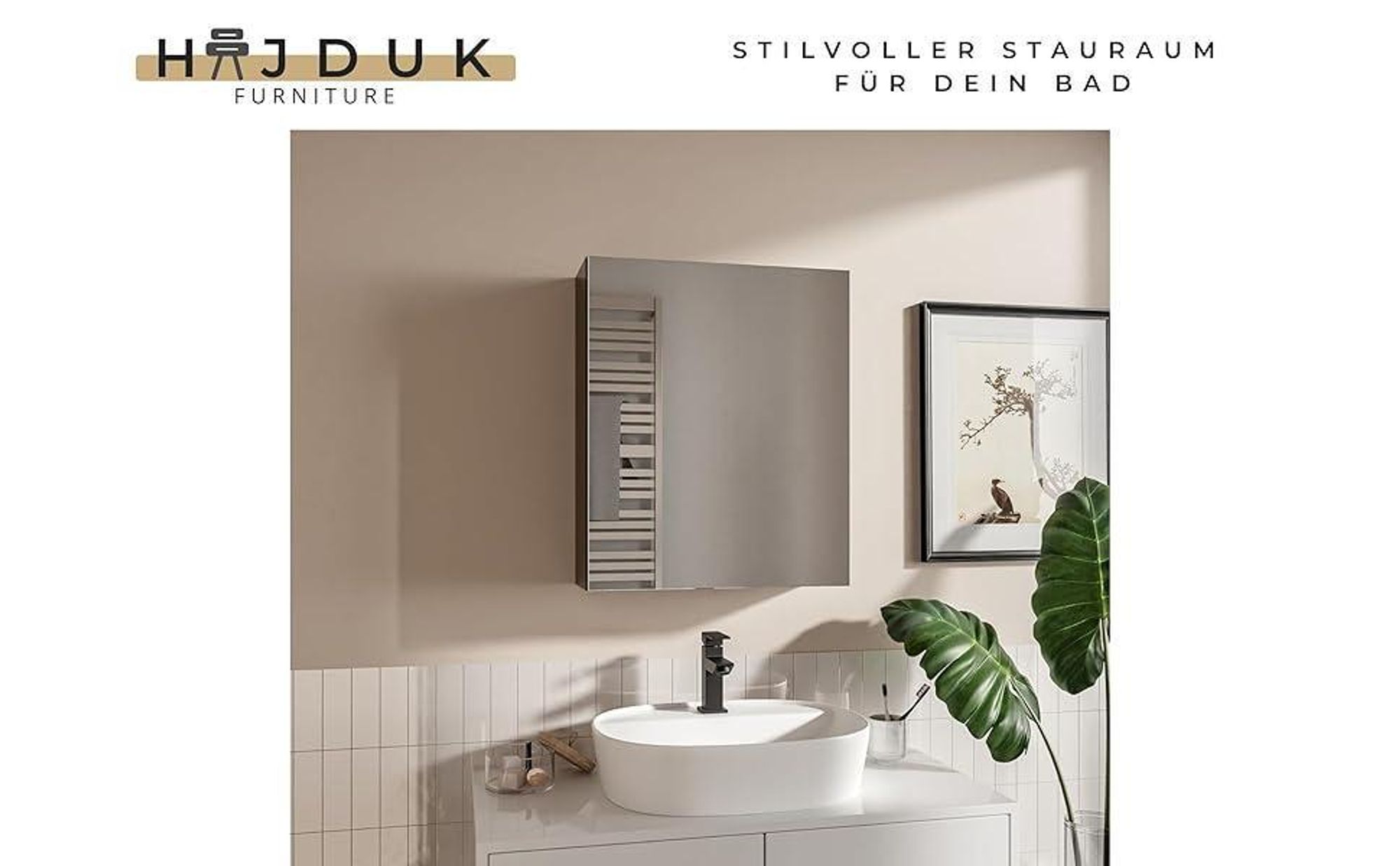 HAJDUK FURNITURE Spiegelschrank Bad 50x60 cm Schwarz Badschrank mit Spiegel Ablage und Griffloser Öffnung Hängeschrank Badezimmerspiegel Hängend