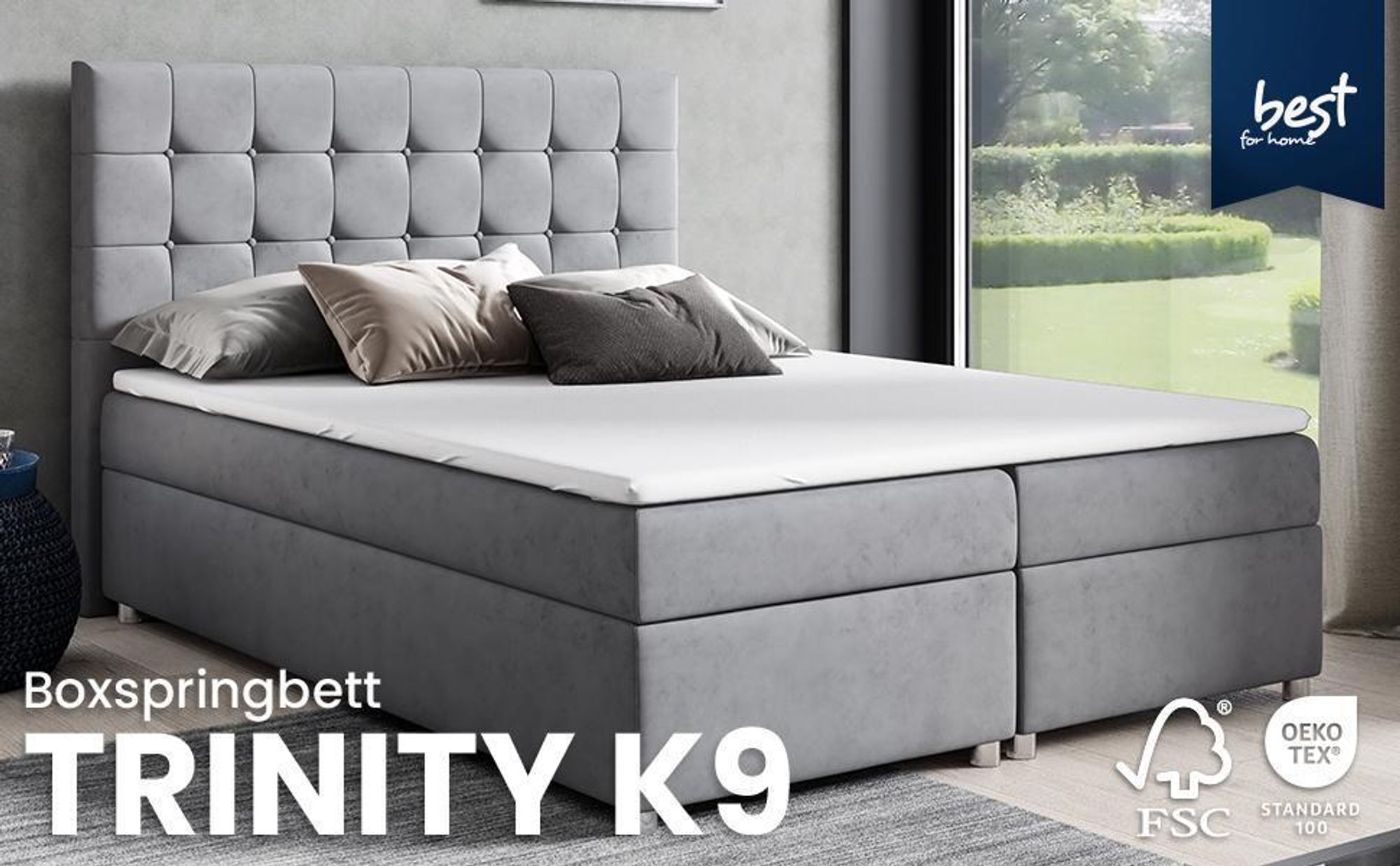 Best for Home Boxspringbett mit Bettkasten Trinity K-9 Bonellfederkern inkl. Topper, mit Lieferung, Aufbau & Entsorgung 200x200-Schwarz