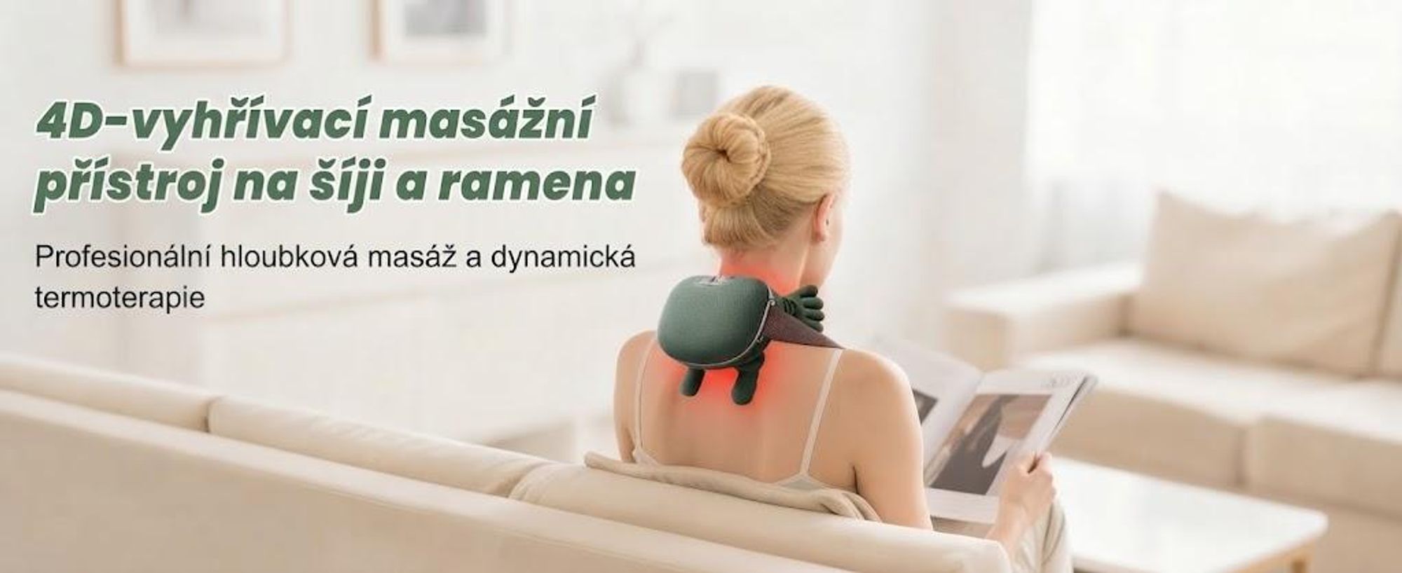 Masážní přístroj na krk s funkcí 4D, s možností ohřevu, elektrický masážní přístroj na ramena a krk, 3 úrovně intenzity, 2 úrovně ohřevu, nabíjení přes USB, pro relaxaci a wellness