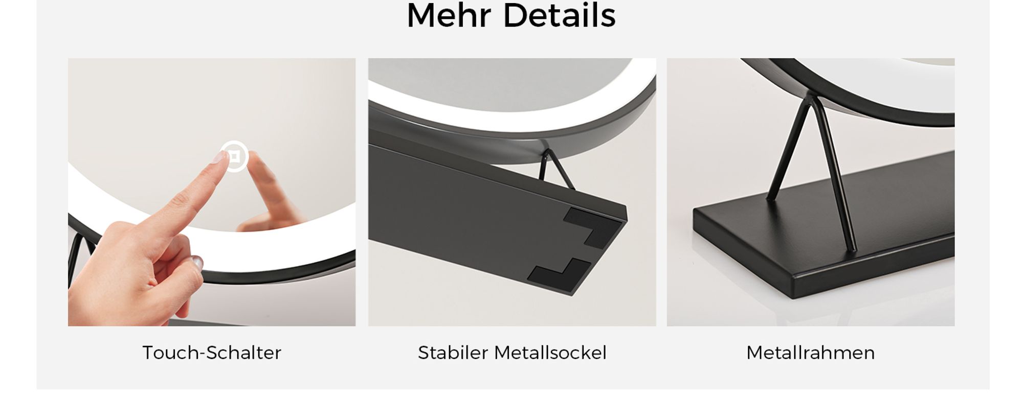 Heilmetz Schminkspiegel mit Beleuchtung Φ40cm Schwarz LED Kosmetikspiegel Tischspiegel 3 Lichtfarbe Warmweiß/Neutral/Kaltweiß(Dimmbar 3000-6500K)Touch