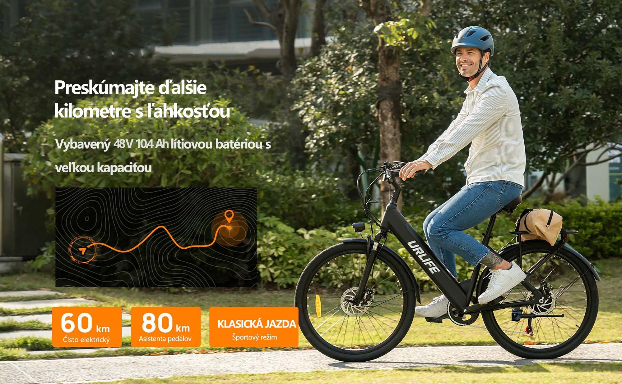 Elektrický bicykel URLIFE E26 - Motor 250W Batéria 48V10.4Ah 26-palcové pneumatiky Kotúčové brzdy - Čierny