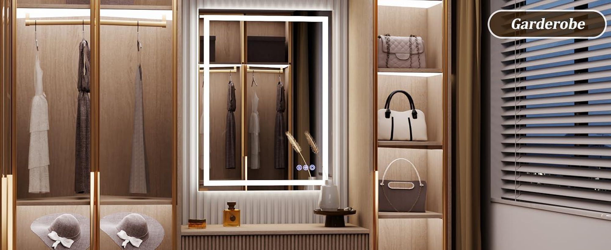 Koonmi 80x60cm LED Badezimmerspiegel - 3 Einstellbare Beleuchtungsmodi, Beleuchteter intelligenter Badezimmer Spiegel , wandmontiert horizontal