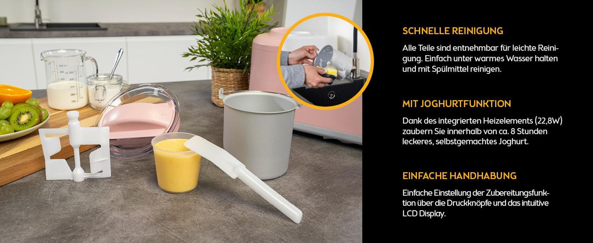 TZS First Austria - Eismaschine 1L 100W - mit Kompressor & Kühlhaltenfunktion - Rosa
