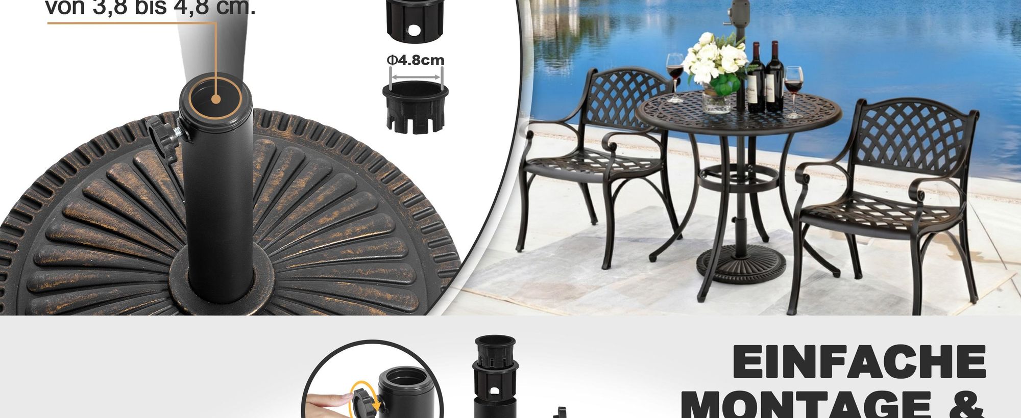 Avestar 15 kg runder Schirmständer für Garten, Sonnenschirmständer, beschwerter Schirmfuß, Schirmsockel
