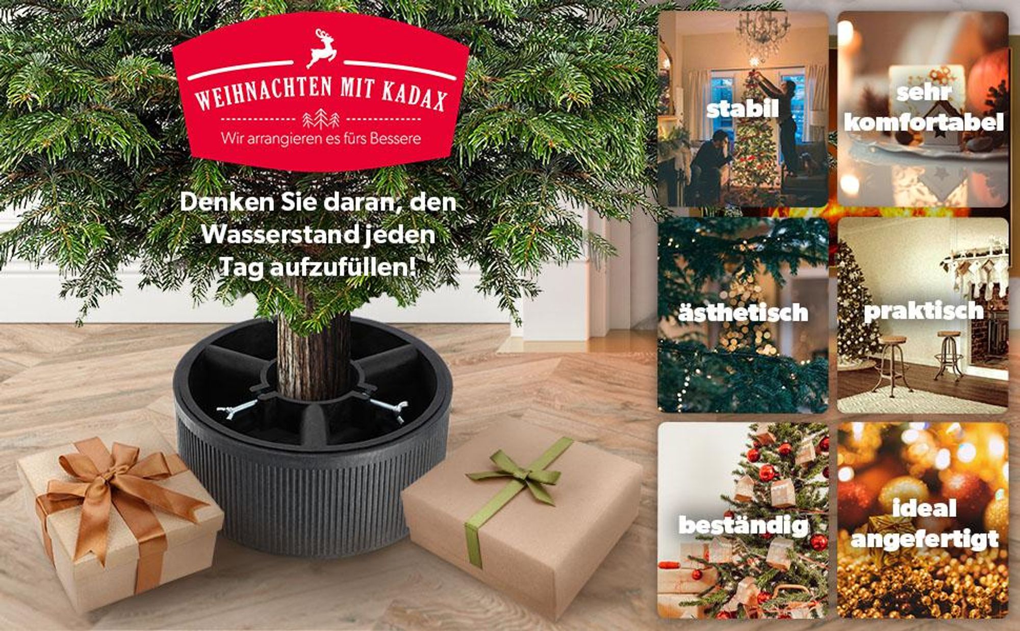 KADAX Weihnachtsbaumständer "Andel", Christbaumständer aus recycelten Kunststoff, Graphit, Baumhöhe bis 150 cm