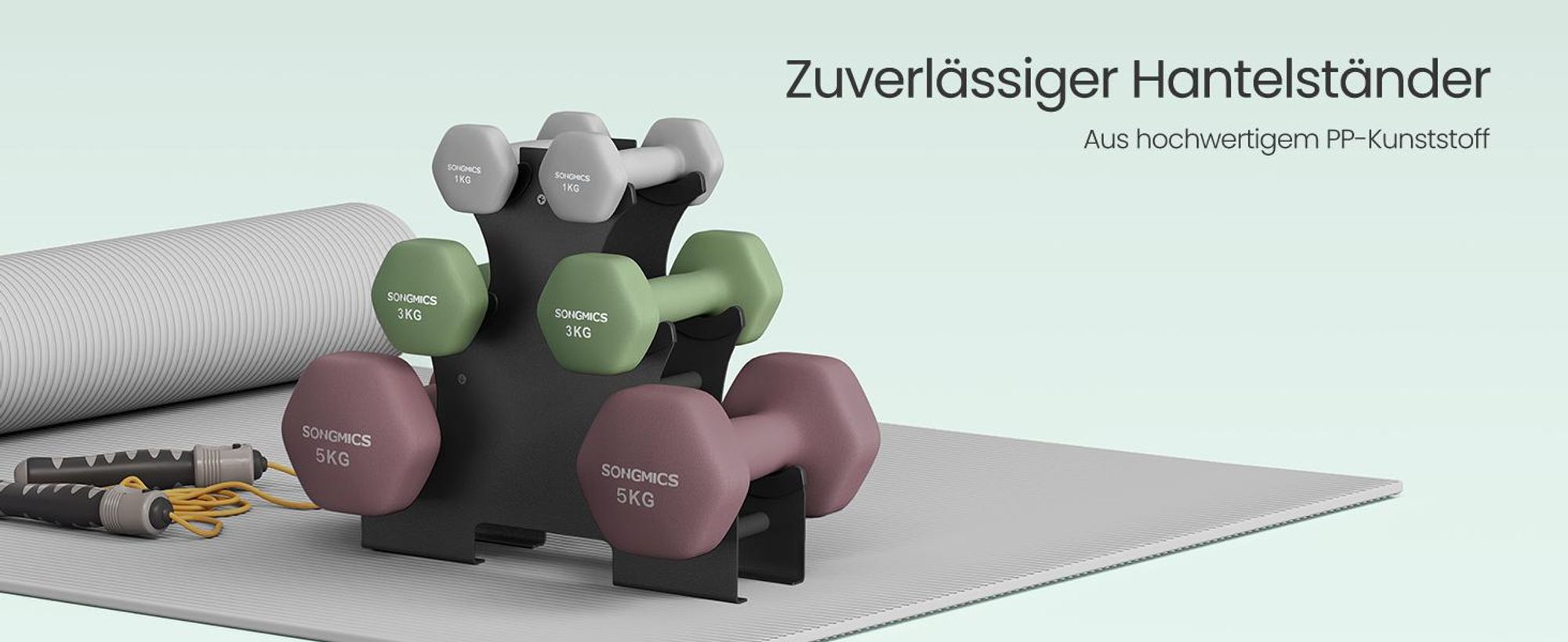 SONGMICS Kurzhantel Set, Hexagon, mit Hantelständer, 2 x 1 kg, 2 x 3 kg, 2 x 5 kg, mattes Finish, Neopren-Beschichtung, Krafttraining, zu Hause