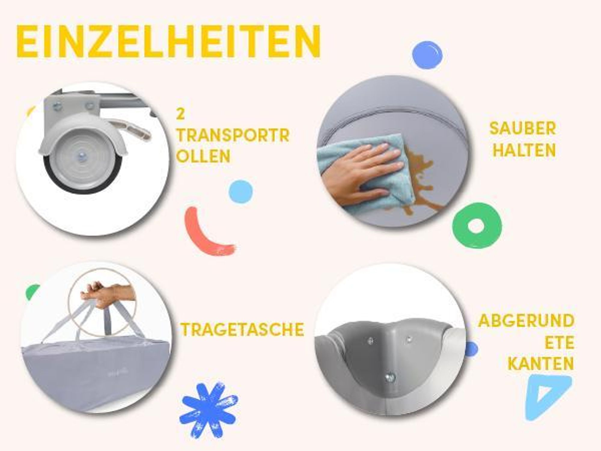 Grau Babylaufstall Kinderreisebett mit Tasche 100*100 cm