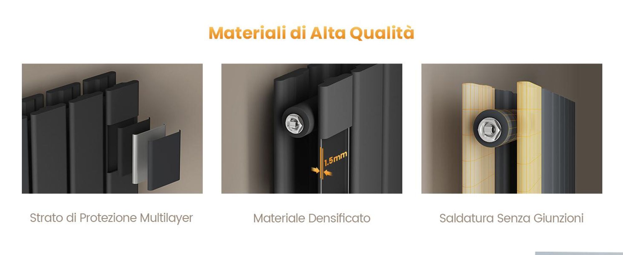 Radiatore EMKE Radiatore a pannello verticale di design 1600x460 mm antracite a doppio strato piatto con attacco centrale in acciaio SPCC, 1449 W senza resistenza elettrica